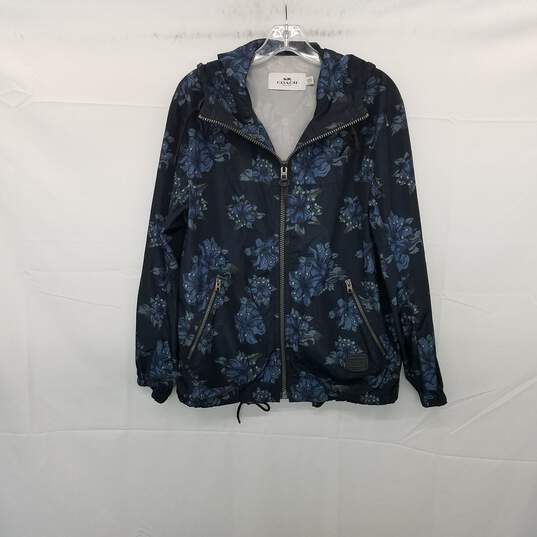 Coach Blue Floral Print Zip Up Lightweight Jacket Size S image number 1