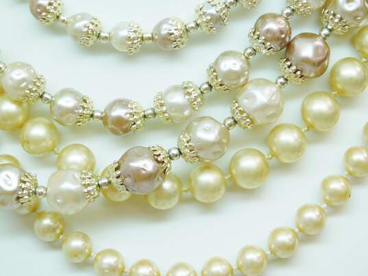 VNTG Pink, White & Champagne Tone Faux Pearl Beaded Necklaces image number 2