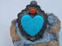 Vintage Frank & Brihilda Coriz 925 Sterling Silver Turquoise & Spiny Oyster Heart Clip-On Earrings 26.5g image number 4