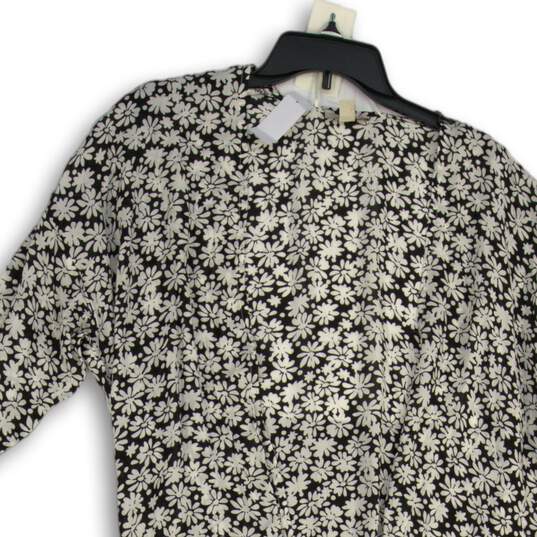 LOFT Womens Black White Floral Open Front Cardigan Kimono Jacket Size M/L image number 3