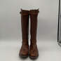 Womens Brown Leather Almond Toe Side Zip Knee High Riding Boots Size 8 B image number 4