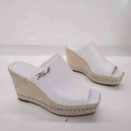 Karl Lagerfeld Paris Women's Corissa White Wedge Sandals Size 6.5M