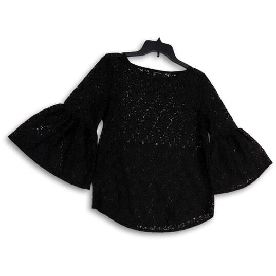 Womens Black Lace 3/4 Bell Sleeve Pullover Blouse Top Size M image number 1