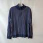 Large Size Blue with White Stripe Quarter Zip Merino Wool Pullover image number 1