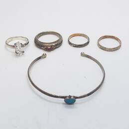 Sterling Silver Assorted Gemstone 5inch Cuff Bracelet & Sz 5 1/4-8.5 Ring Bundle 5pcs. 18.1g