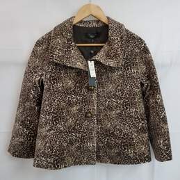 Leopard print faux fur plush jacket women's 2 petite nwt