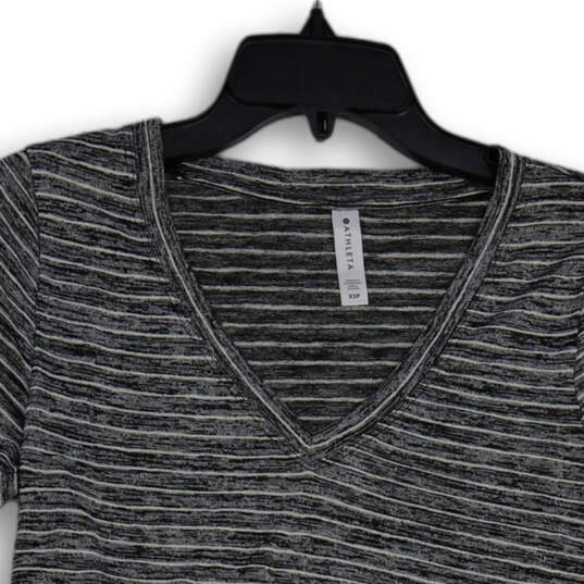 NWT Womens Gray Black Striped V-Neck Short Sleeve Activewear Top Size XSP image number 3