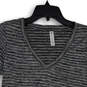 NWT Womens Gray Black Striped V-Neck Short Sleeve Activewear Top Size XSP image number 3