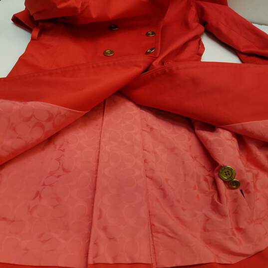 Womens Red Cotton Long Sleeve Double Breasted Trench Coat Size X-Small image number 5