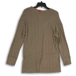 NWT Andrew Marc Womens Brown Ribbed V-Neck Long Sleeve Pullover Sweater Size M alternative image