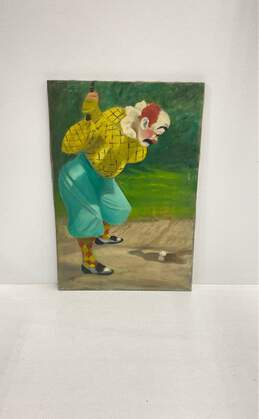 Original Art Hacienda Clown Vintage Oil on Canvas Artwork Signed Jane 1971