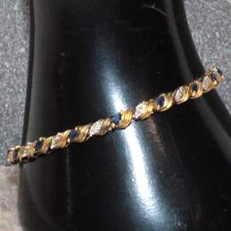 10K Yellow Gold Moissanite Accent Sapphire Tennis Bracelet - 8.1g