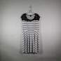 Womens Striped Round Neck Sleeveless Elastic Waist Lace Dress Size 2 image number 1