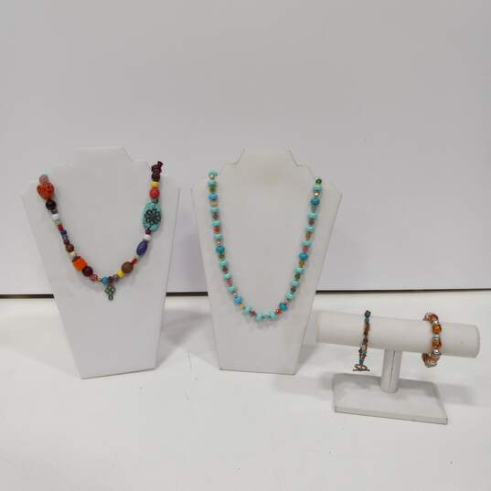 4pc Assorted Multicolored Bead Costume Jewelry Bundle image number 1