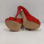 Womens Red Leather Slip On Peep Toe Platform Stiletto Pump Heels Size EUR 37 image number 5