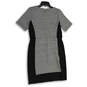 Womens Gray Black Round Neck Short Sleeve Back Zip Sheath Dress Size 8 image number 2