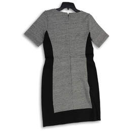 Womens Gray Black Round Neck Short Sleeve Back Zip Sheath Dress Size 8 alternative image