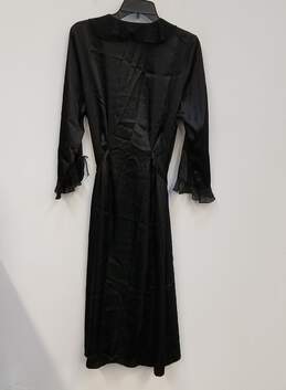 Womens Black Ruffle Neck 3/4 Sleeve Belted Sleepwear Robe Size Medium alternative image