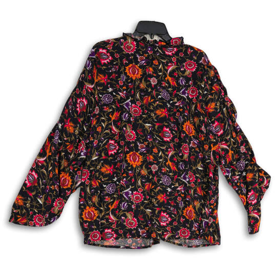 NWT Womens Navy Blue Pink Floral Cold Shoulder Long Sleeve Blouse Top Sz 2X image number 2