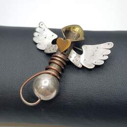 Thomas Mann - Design Sterling Silver Metal Bud Vase Heart Angel Brooch 13.6g alternative image