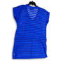 Womens Blue V-Neck Cap Sleeve Drawstring Waist Swimsuit Dress Size L image number 2