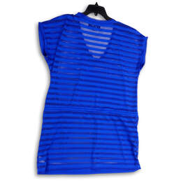 Womens Blue V-Neck Cap Sleeve Drawstring Waist Swimsuit Dress Size L alternative image