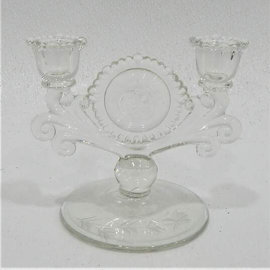 Vintage Paden City Glass Gazebo Crystal Pair Of Double Candlestick Holders image number 4