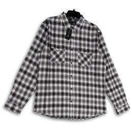 NWT Mens Black White Plaid Long Sleeve Chest Pockets Button-Up Shirt Size L