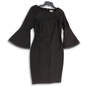 Womens Black Bell Sleeve Boat Neck Back Zip Knee Length Sheath Dress Size 6 image number 1