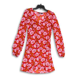 Womens Red Floral Long Balloon Sleeve V-Neck Short A-Line Dress Size 4