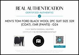 Tom Ford Men's Black Wool 2-Piece Suit Size 52R (Coat) / 54 R (Pants) w/COA alternative image