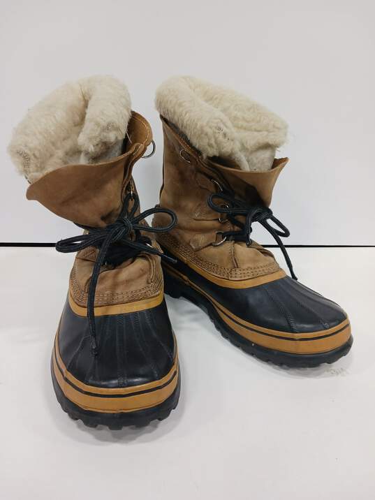 Sorel Women's Brown And Black Rubber And Leather Caribou Boots Size 8 image number 1