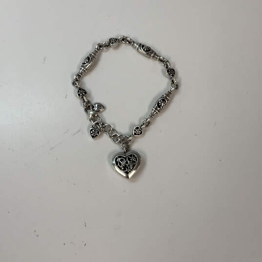 Designer Brighton Silver-Tone Scrolled Link Chain Heart Charm Bracelet image number 2