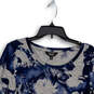 Womens Blue Floral Long Bell Sleeve Round Neck Tunic Top Size Medium image number 3