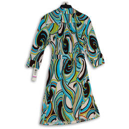 NWT Womens Multicolor Spread Collar 3/4 Sleeve Tie Waist A-Line Dress Sz XL alternative image