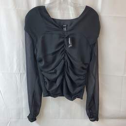 Express Black Ruched Mesh Sleeves Blouse Size M