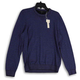 NWT Mens Blue Striped Long Sleeve Crew Neck Pullover Sweater Size Medium
