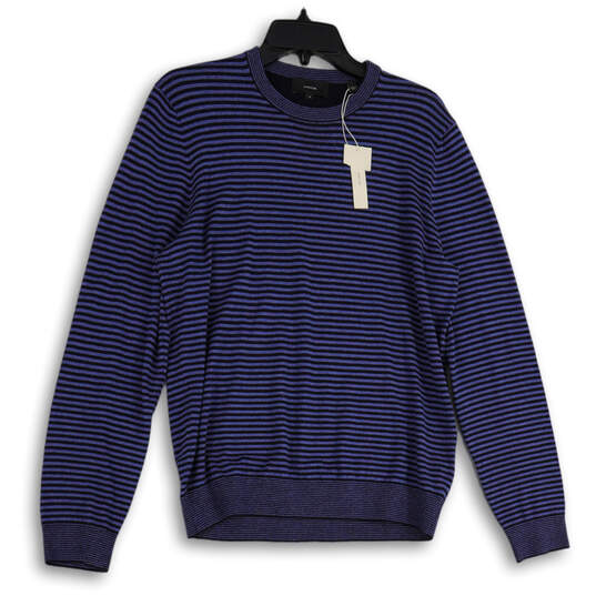 NWT Mens Blue Striped Long Sleeve Crew Neck Pullover Sweater Size Medium image number 1