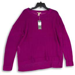 NWT Eileen Fisher Womens Purple Round Neck Long Sleeve Pullover Sweater Size L