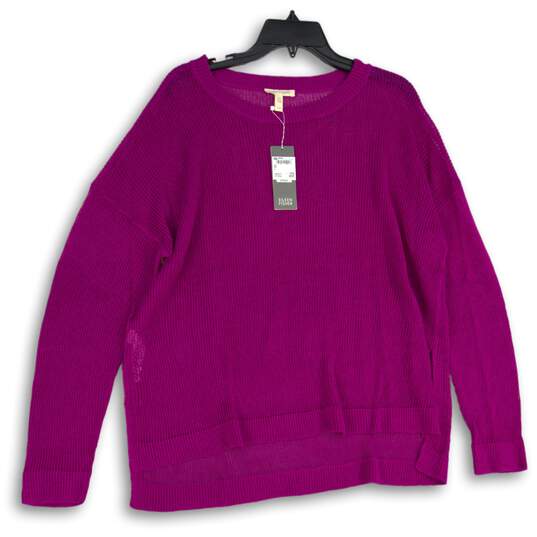 NWT Eileen Fisher Womens Purple Round Neck Long Sleeve Pullover Sweater Size L image number 1