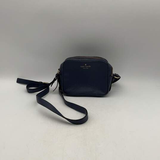 Kate Spade Womens Blue Leather Zip Buckle Adjustable Strap Crossbody Bag Purse image number 1