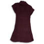 Womens Purple Cable Knit Turtleneck Cap Sleeve Pockets Sweater Dress Sz XL image number 3