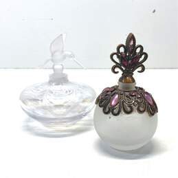 2 Vintage Perfume Bottles Iridescent Humming Bird & Art Nouveau Jeweled Bottles