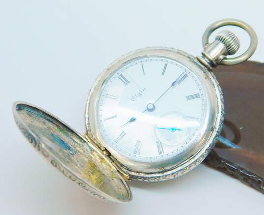 Antique 900 Silver Elgin 7 Jewel Hunting Case Pocket Watch- For Repair 37.6g image number 2