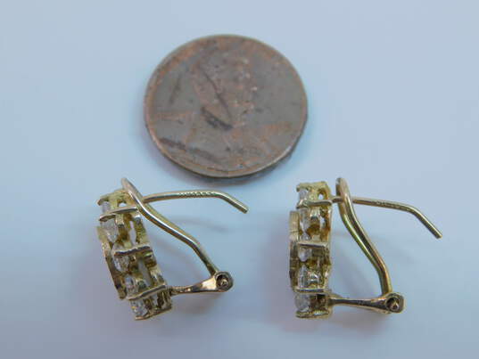 Vintage 14K Yellow Gold CZ 15 Years Omega Pierced Earrings 4.5g image number 7