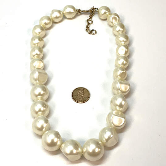 Designer J. Crew Gold-Tone Faux Pearl Fashionable Beaded Necklace image number 3