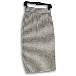 NWT Womens Gray Striped Elastic Waist Midi Straight And Pencil Skirt Size S alternative image