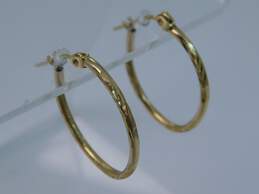 14K Yellow Gold Textured Hoop Earrings 1.0g