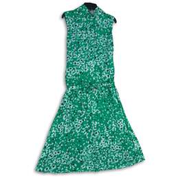NWT Karl Lagerfeld Womens Green White Floral Tie-Waist Blouson Dress Size 16