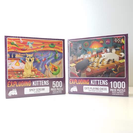Lot of 2 Exploding Kittens Piece Puzzles image number 1